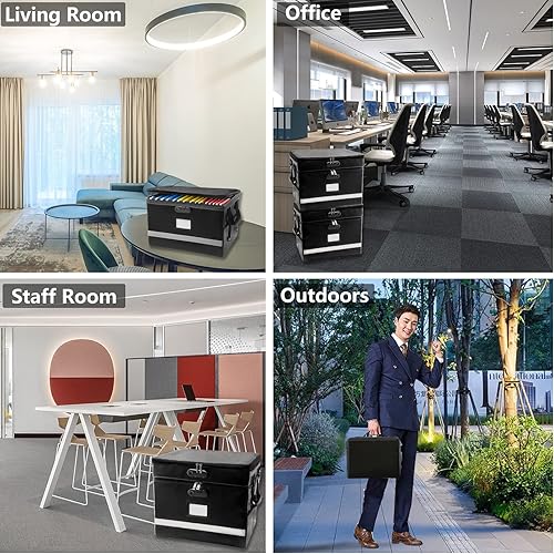 Miniatura 7 de Caja de documentos ignífuga con cerradura organizador de documentos desmontable de 2 capas con 12 paquetes de carpetas de archivos colgantes