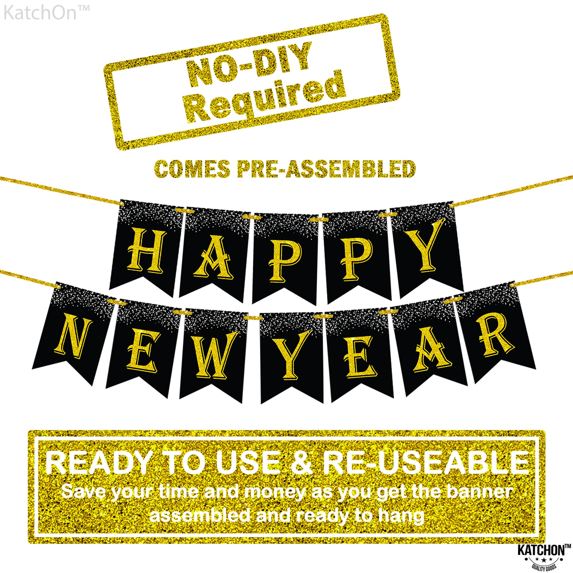 Snapklik.com : Large New Year Banner 2026-10 Feet, No DIY Black, Gold ...