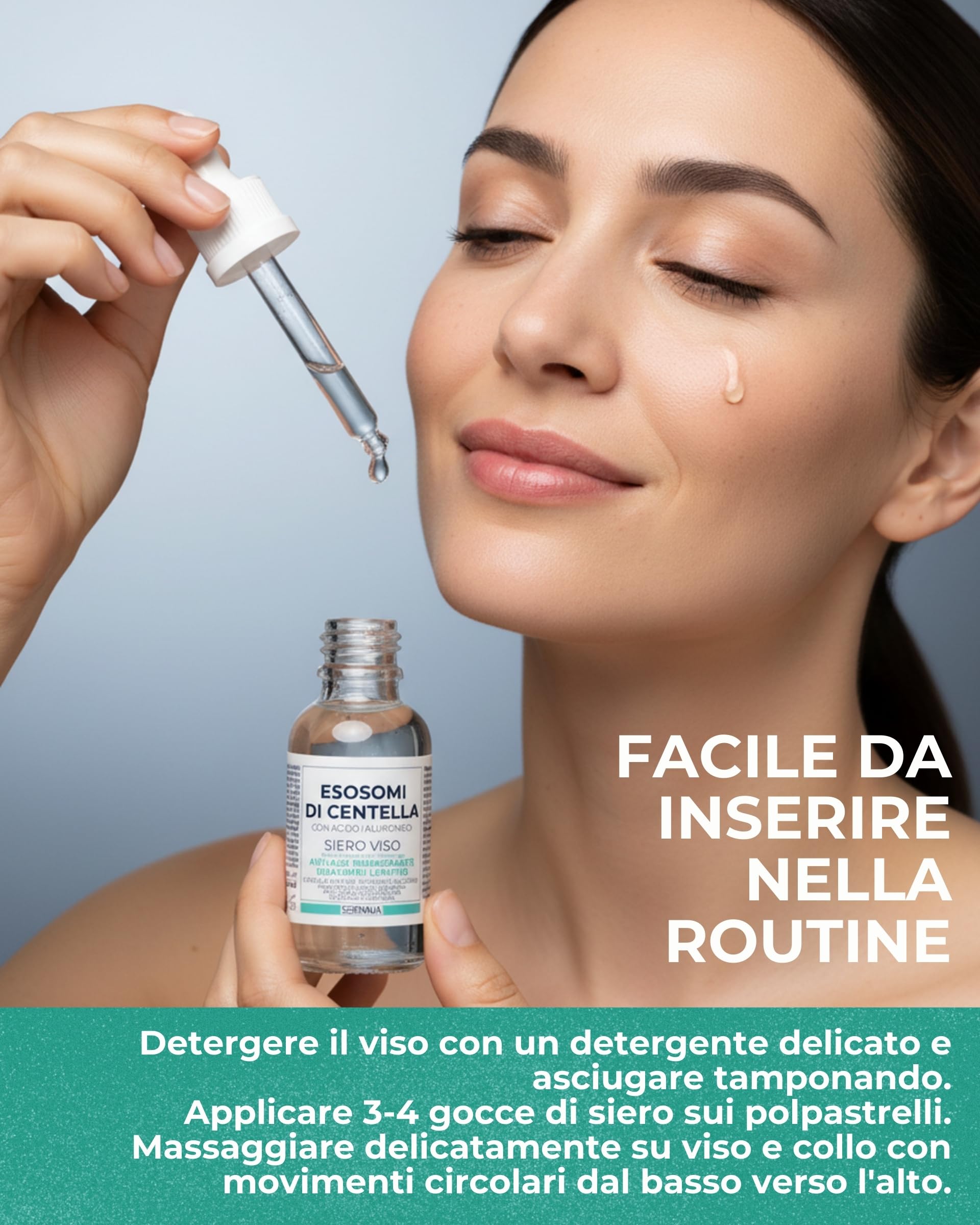 SERININA Siero Viso Esosomi Centella Asiatica Acido Ialuronico | Antirughe, Idratante Anti-Age, Protettivo, Pelle Sensibile, Glass Skin K-Beauty, 97% Naturale 30ml