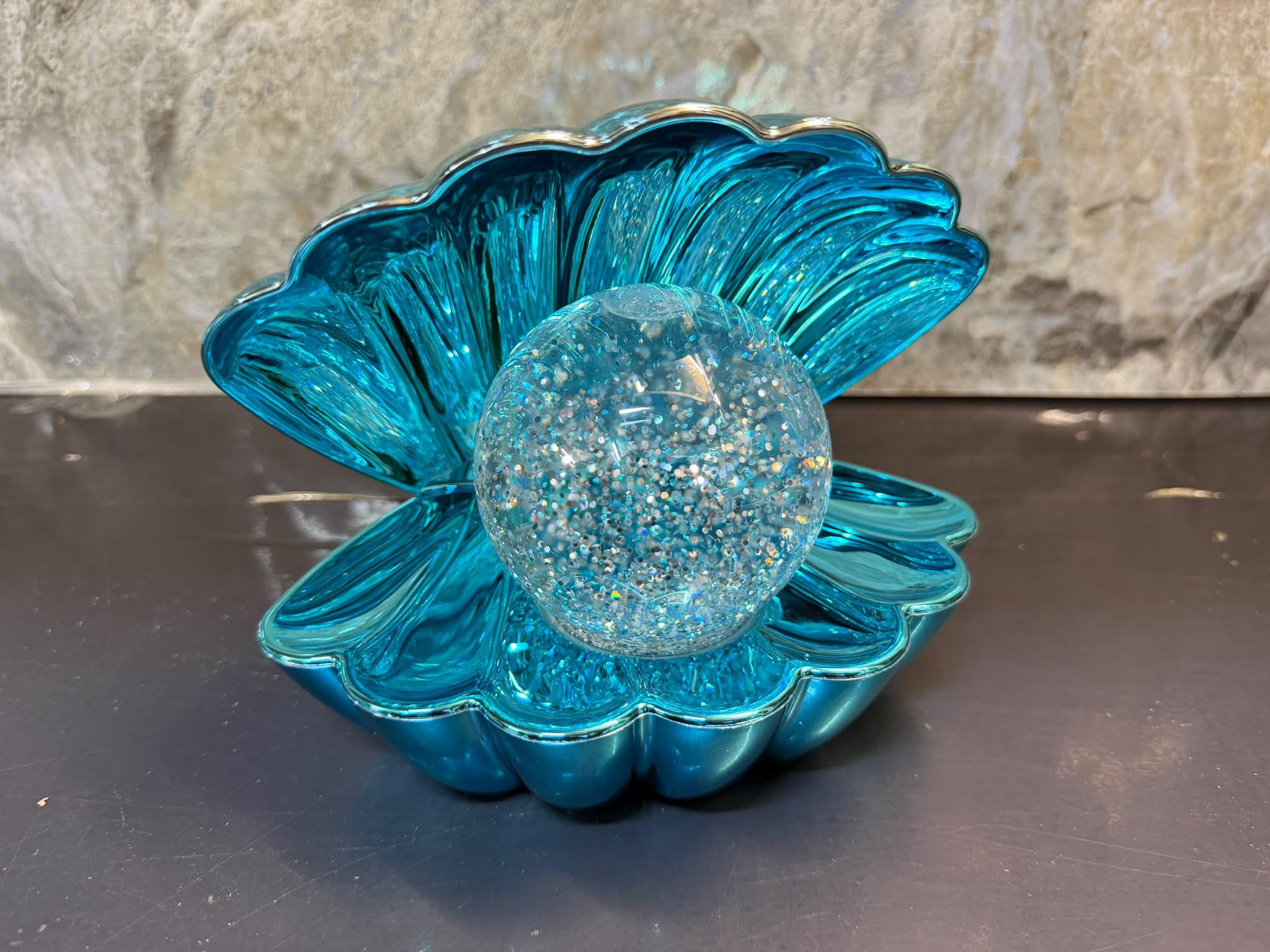 GWS Gold Wall Street Iridescent Clam Shell Pearl Table Lamp Changing Glitter Globe Night Light Home & Gifts Colour Changing Sensory Shell (Blue)