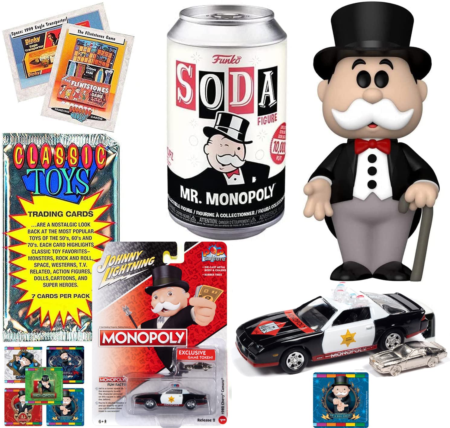 FunkoPass GO Monopoly Pop Figure Can Soda Icon Bundled with Classic Retro Game Token 1965 V Bus Type 2 Transporter + Character Board Games + Vintage Toy Trading Cards Pack 3 Items