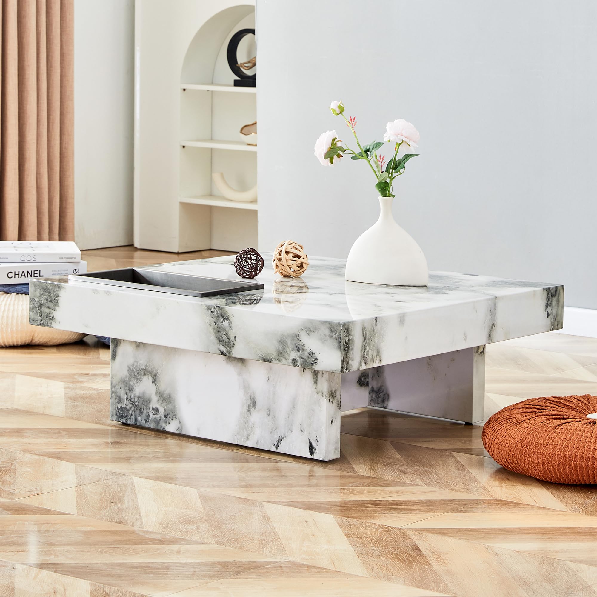 Amazon.com: Modern Square Marble Coffee Table - for Living Room  