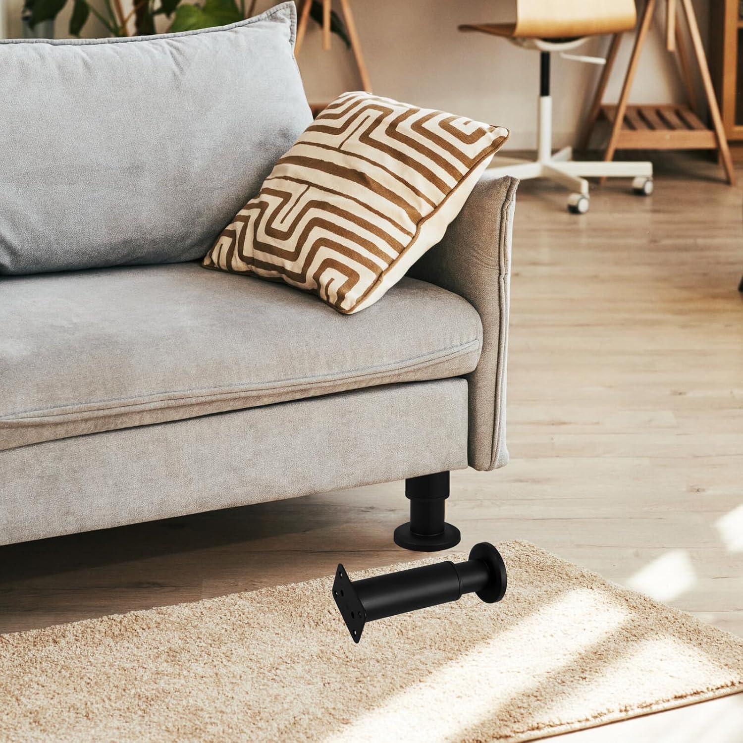 Cabilock 4pcs Adjustable Furniture Legs with Heavy-Duty Metal Cabinet Leveling Feet, 12-18cm Height Adjustable Sofa and Table Support Legs for Home Office Furniture Black