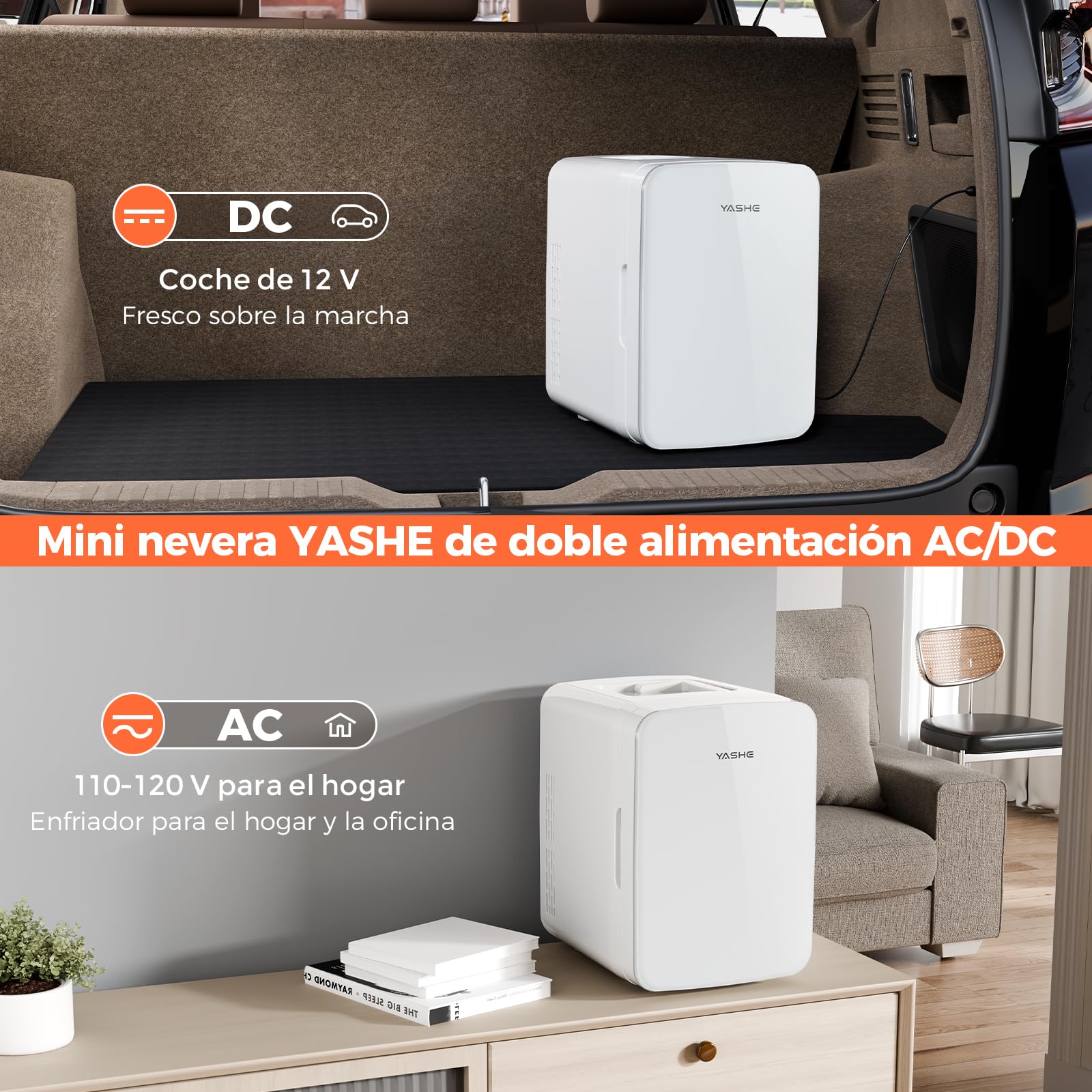 YASHE Mininevera de 10 litros/12 latas, nevera pequeña para dormitorio, enfriador y calentador termoeléctrico para cuidado de la piel, bebidas, oficina, dormitorio, coche, Whitede