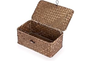 Hipiwe Wicker Shelf Baskets Bin with Lid for Organizing