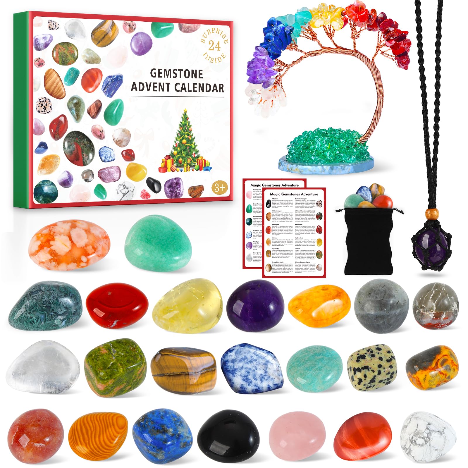 Calendrier De l'Avent 2025 Pierre Precieuse, Avec Arbre De Vie, 23 Cristaux Et Pierres Naturelles, Pour Femmes, Hommes, Enfants - Version Française