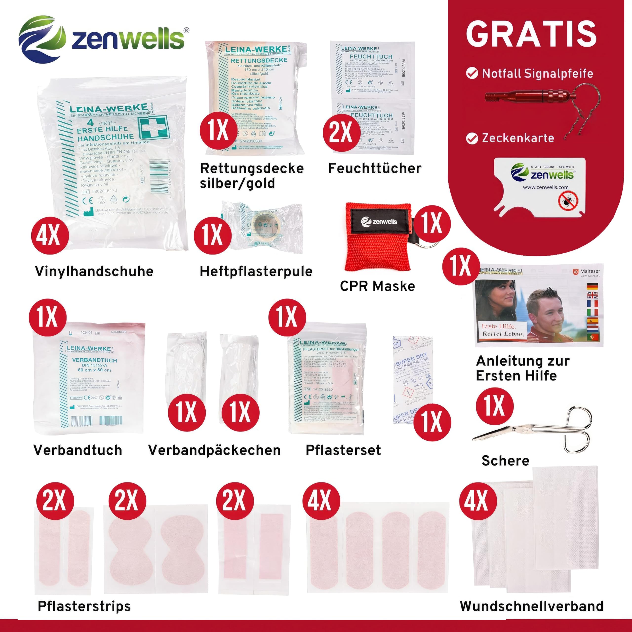 Erste-Hilfe-Set nach DIN 13167 – mit CPR Maske & Rettungsdecke – wasserdicht & kompakt – ideal für Outdoor, Reise & Alltag