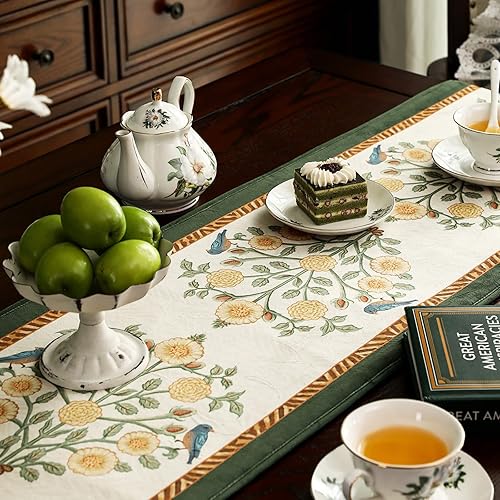 Miniatura 7 de patdrea Camino de mesa de girasol para mesas rectangulares, girasoles y hojas, camino de mesa impreso con borlas, plantas, camino floral para