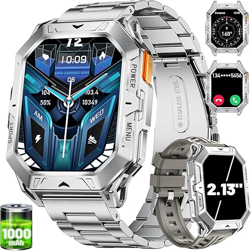 LIGE Reloj inteligente para hombre con llamada de marcarespuesta, pantalla AMOLED de 2.13 pulgadas, relojes de fitness para hombres con batería de