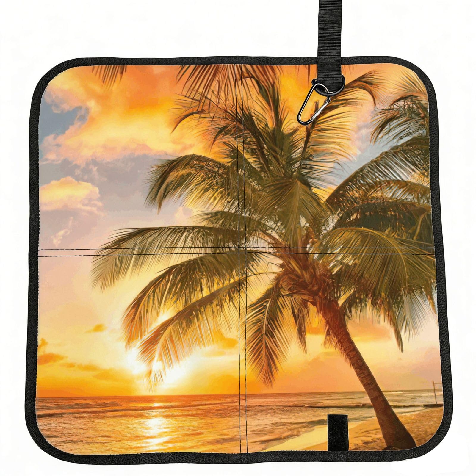 bghdfa Tropical Beach Palm Tree Sunset1 Print Outdoor Sitting Mat Waterproof Oxford Cloth Seat Cushion Folding Foam Camping Seat For Picnic