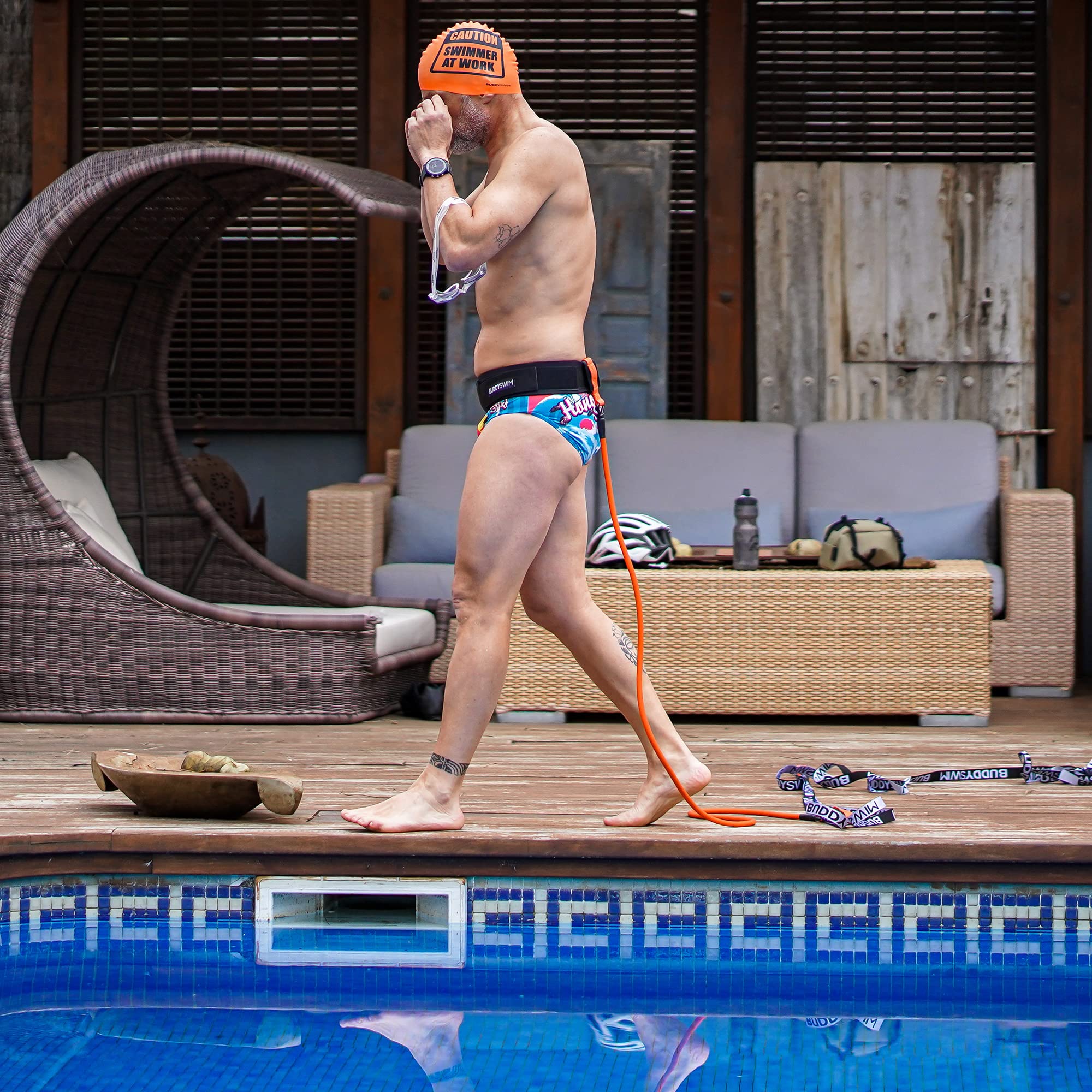 Cinturón Natación Estática. Elastico Natacion Estatica. Cuerda Elástica Ajustable Entrenamiento Resistencia Banda Elástica Látex Adaptable a Aficionados y Profesionales. Natacion Accesorios.