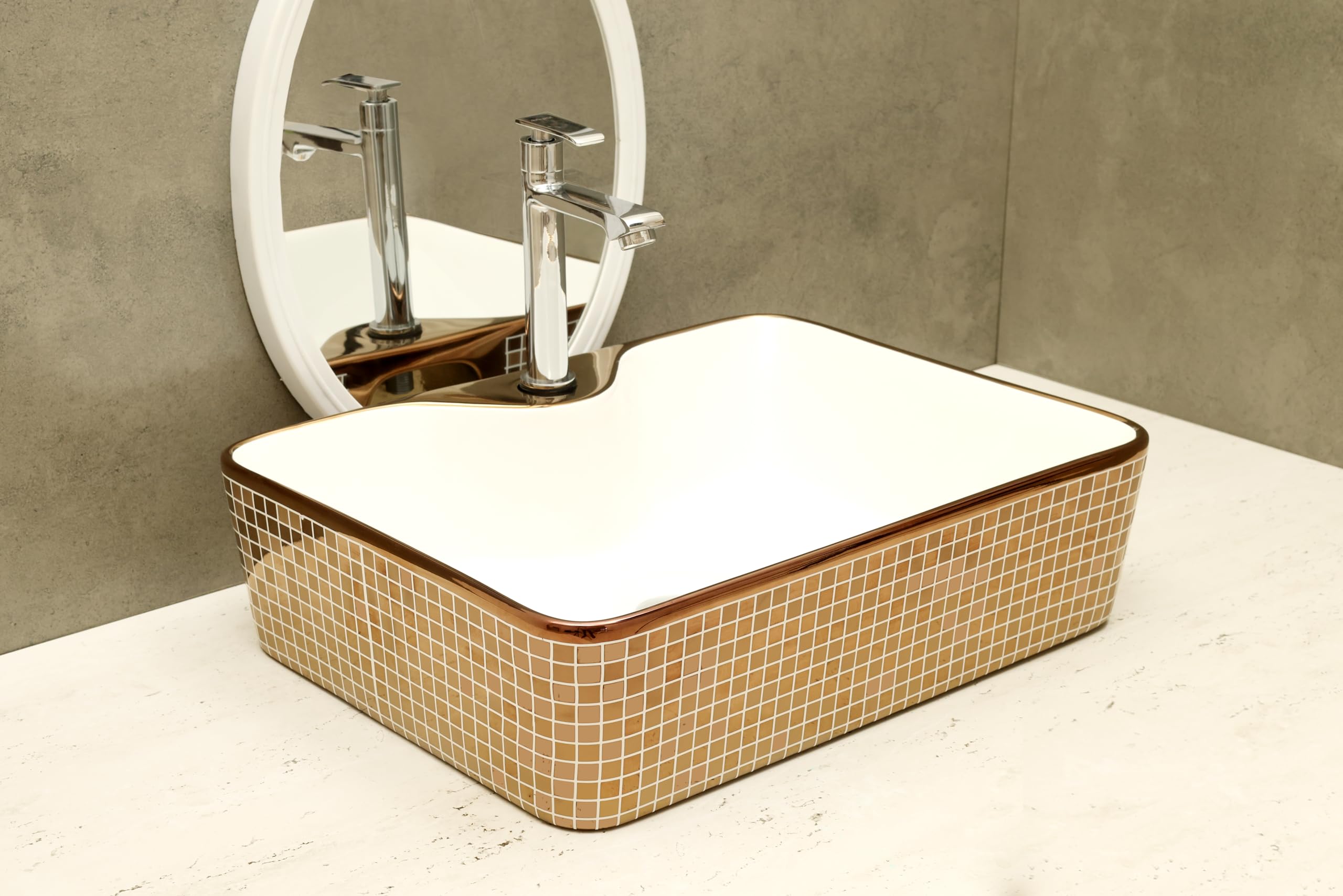 HISRE Ceramic Table Top Vessel Sink Wash Basin Oval Shape Over Counter Wash Basin For Bathrooms & Living Room 19 X 14 X 5 Inch (Style - 4) G1104, photo 2 of 4
