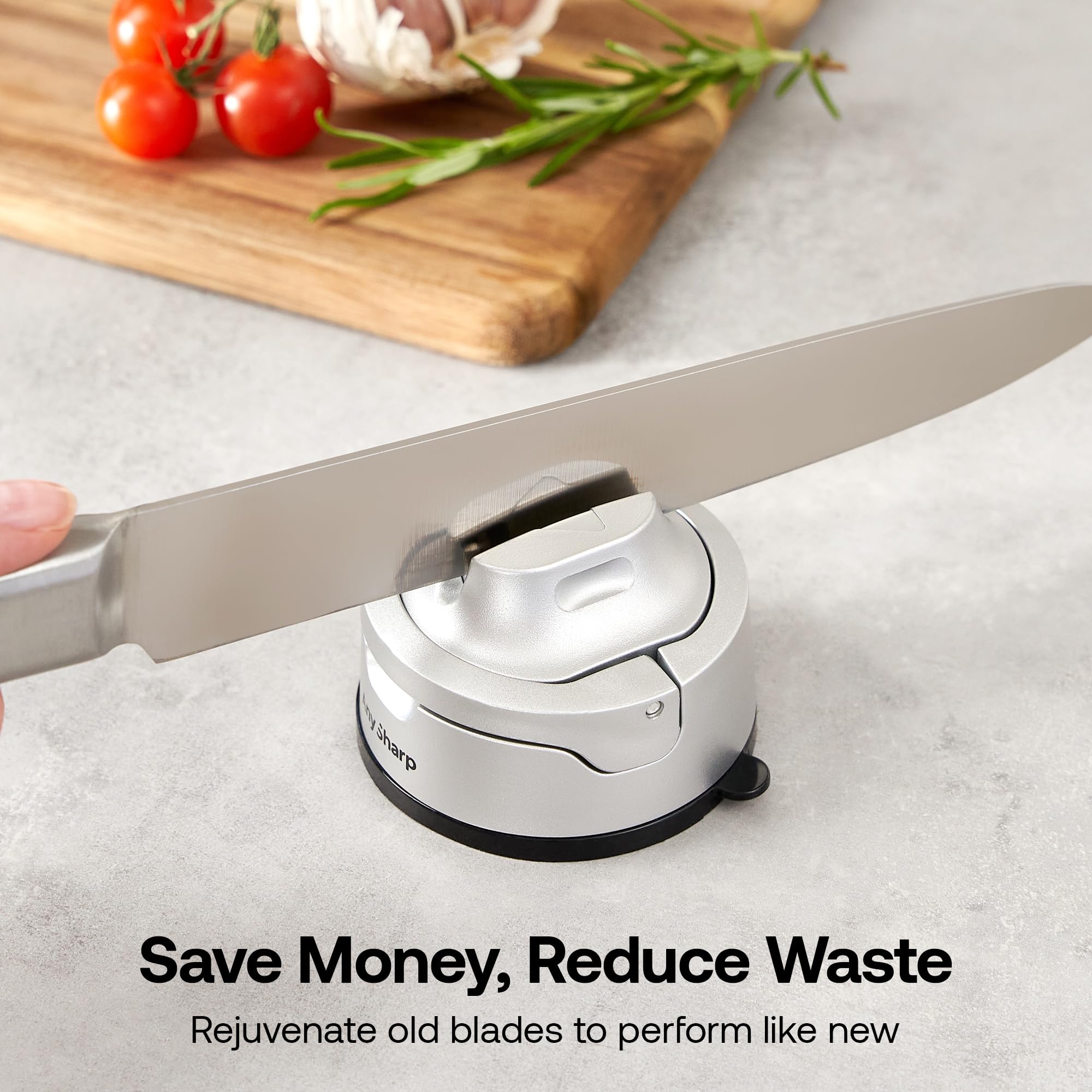 AnySharp Knife Sharpener, Hands-Free Safety, PowerGrip Suction, Safely Sharpens All Kitchen Knives, Ideal for Hardened Steel & Serrated, World's Best, Compact, One Size, Silver — view 66