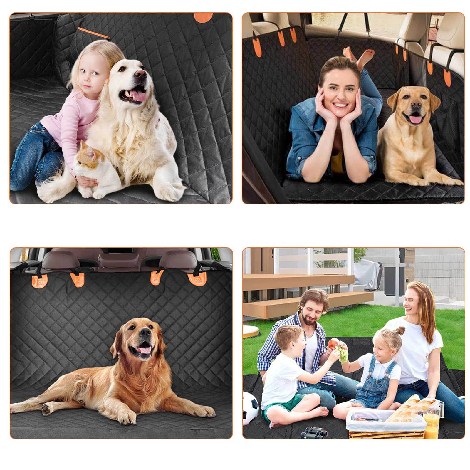 Funda Coche Perro - Cubre Asientos Coche Mascota 4 En 1 - Protector Asiento Trasero Vehículo Mascota - 137×147cm Funda para Mascotas con Ventana y Laterales, Impermeable, Antirayaduras, Para Maletero