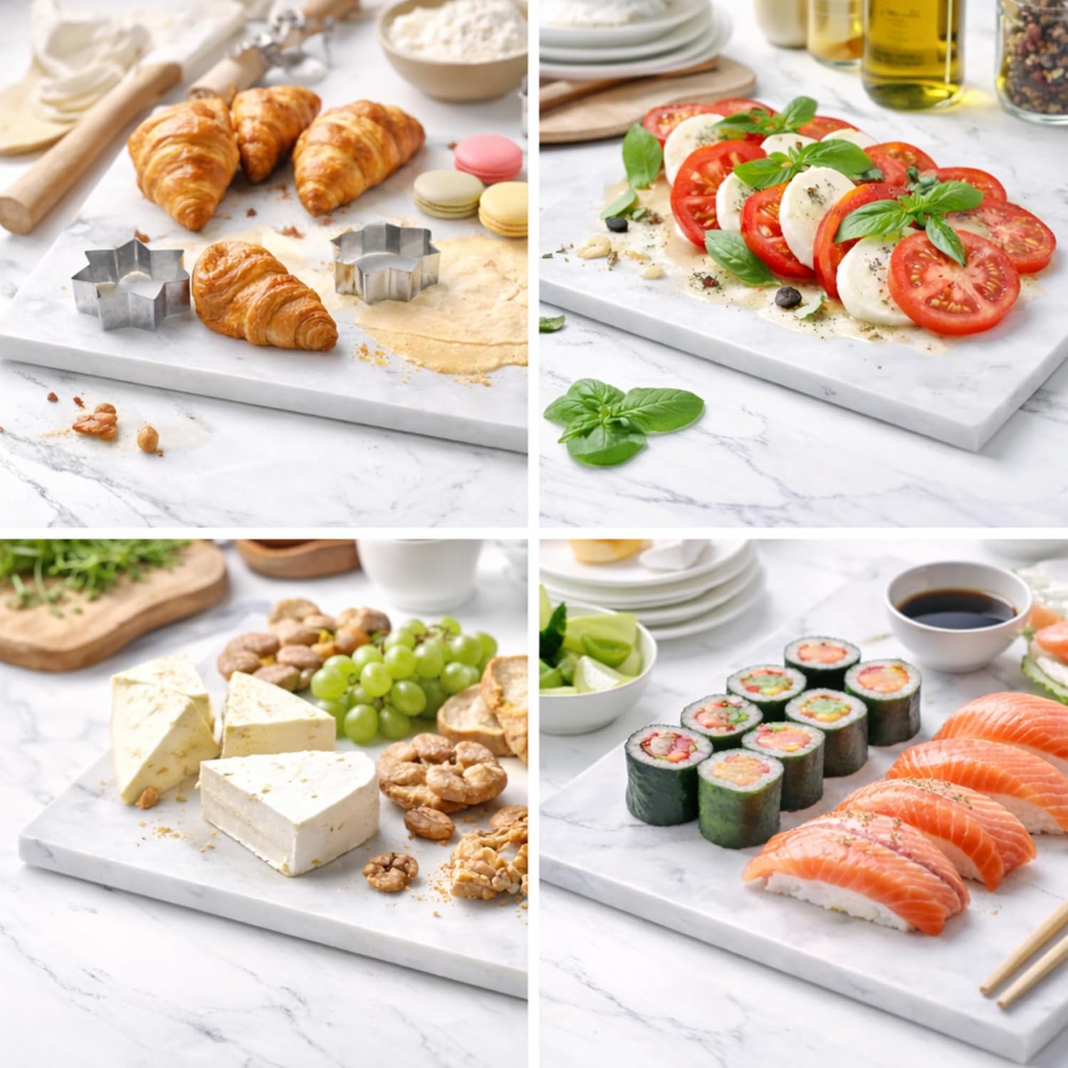 Marble Pastry & Cutting Board – 10x14 Inch Natural Stone Slab with Non-Slip Feet for Dough, Cheese, Baking, Serving, Charcuterie, Trivet – Easy to Clean Gift Tray.