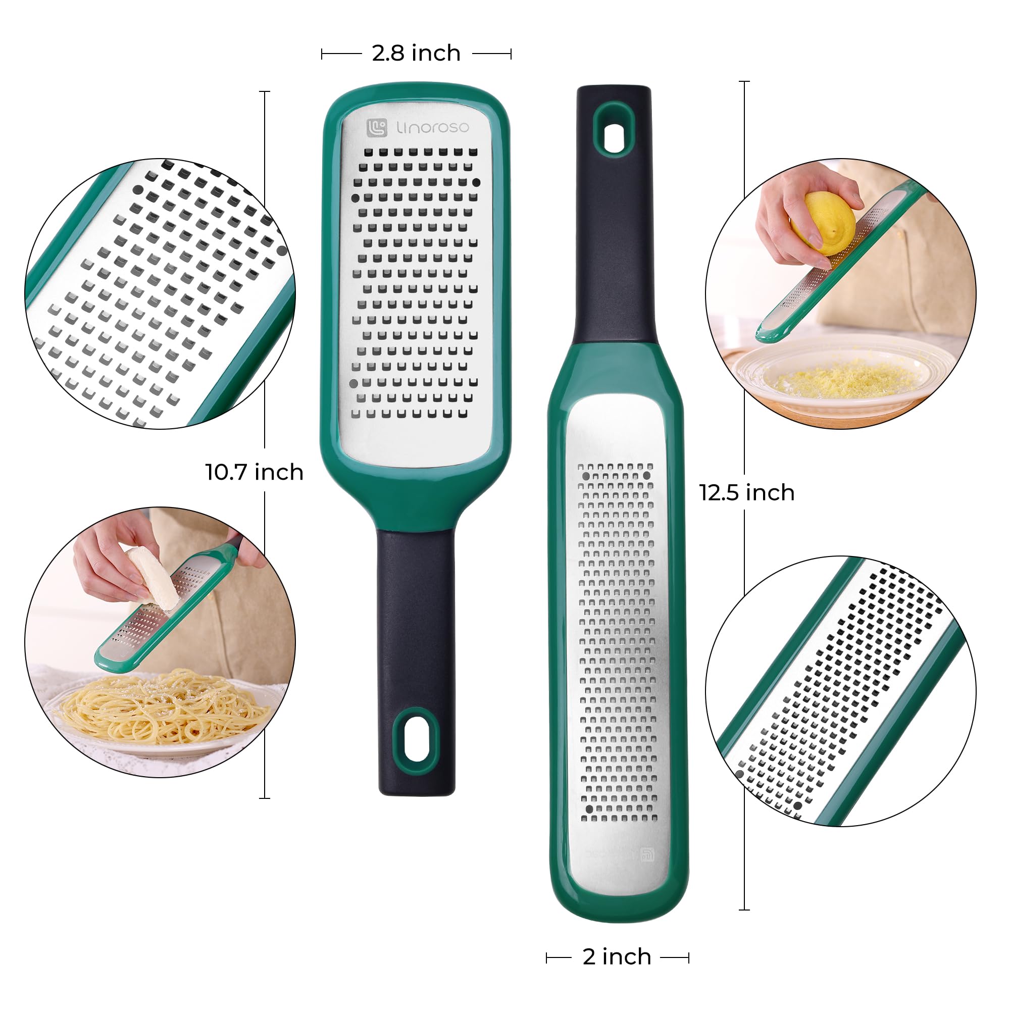 linoroso Set di 2 grattugie per limone e formaggio, da cucina, per formaggio, aglio, zenzero, noce moscata, cioccolato, frutta, lama affilata in acciaio inox con coperchio protettivo