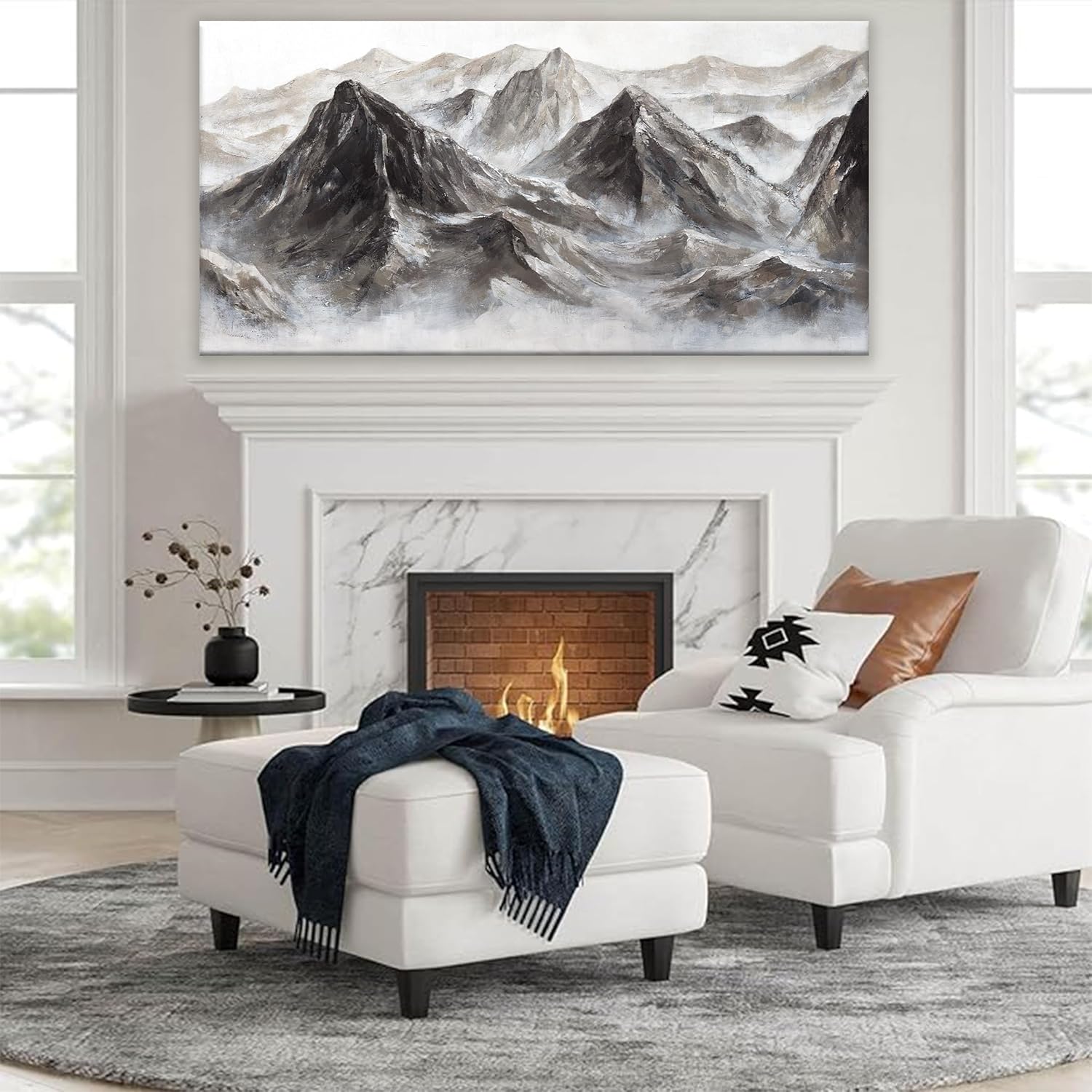 QSQ Large Abstract Wall Art For Living Room Canvas Art Wall Decor Bedroom Office Decor Abstract Mountain Landscapes Grey White Wall Art Painting Abstract Art Prints Home Wall Art 29 × 58 In