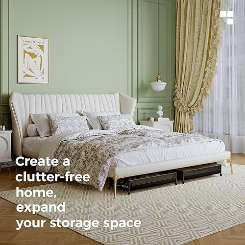 Miniatura 7 de HUWAILE Almacenamiento bajo la cama de 60 L de gran capacidad con ruedas, contenedores de almacenamiento debajo de la cama, cajón de almacenamiento