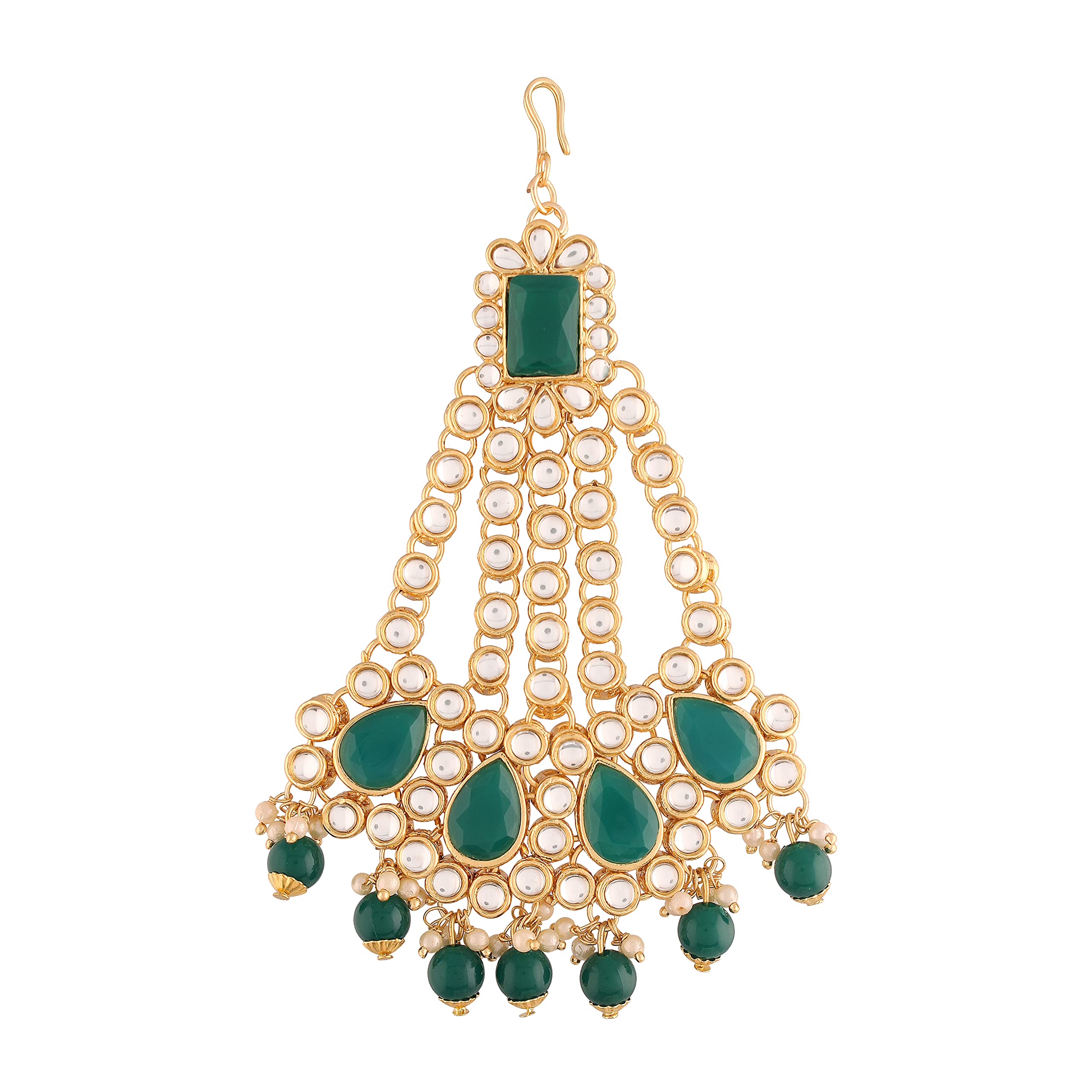 I Jewels 18k Gold Plated Mughal Beautiful Long Pearl Kundan Jhumar Passa/Jhoomar Maang Tikka for Women (T2049G) (B09FGL8PL2) Amazon Price History, Amazon Price Tracker