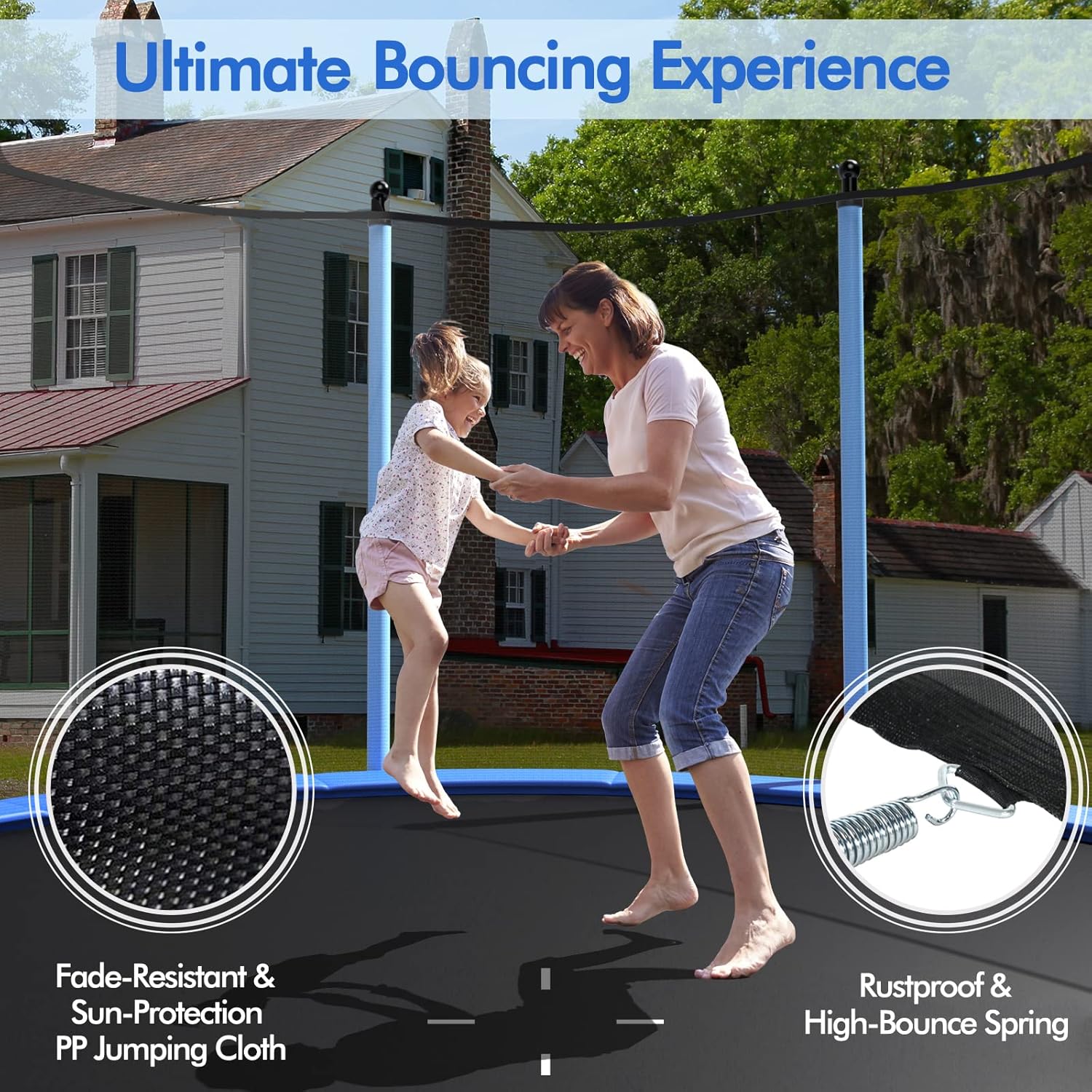 Goplus Kids Trampoline 8FT 10FT 12FT 14FT 15FT 16FT, ASTM Approved Recreational Outdoor Trampolines W/Enclosure Net, Ladder, Big Trampoline for Backyard Kids Adults