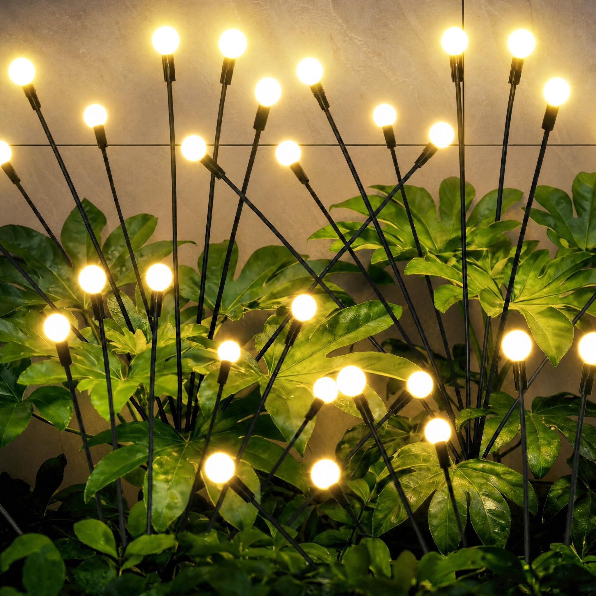 Luces solares de jardín – Luces solares LED oscilantes para decoración al aire libre, luces impermeables para patio y patio con alambre de hierro flexible y base de bombilla pesada para