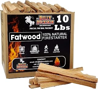 Billy Buckskin 10lb Fatwood Fire Starters - 100% Natural Sticks for Easy Ignition in Campfires, Fireplaces, Fire Pits, BBQ - Lights Even When Wet