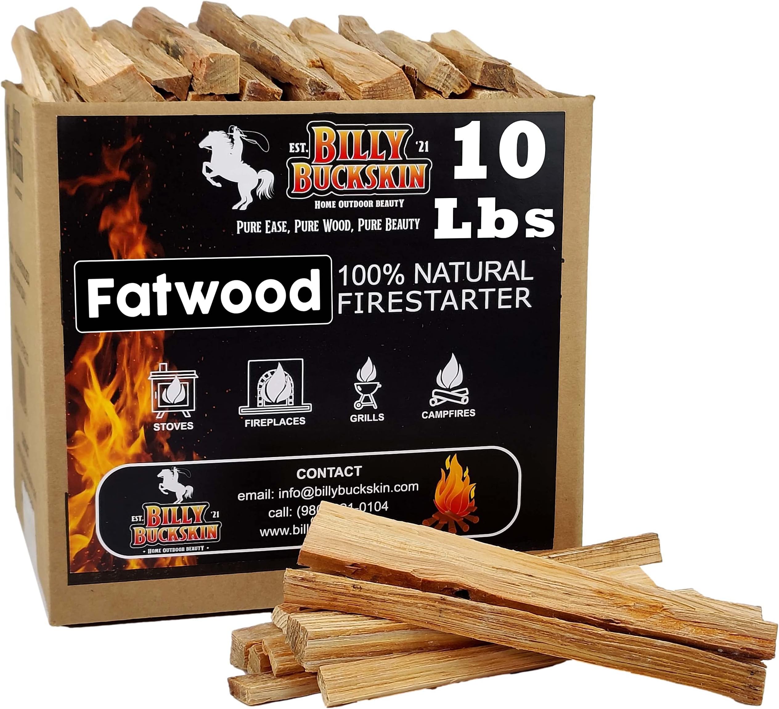 Billy Buckskin Co. 10 lb. Fatwood Fire Starter Sticks | Easy & Safe Fire Starter | Start a Fire with just 2 Sticks | Works in Any Weather Conditions | 10 lb Box