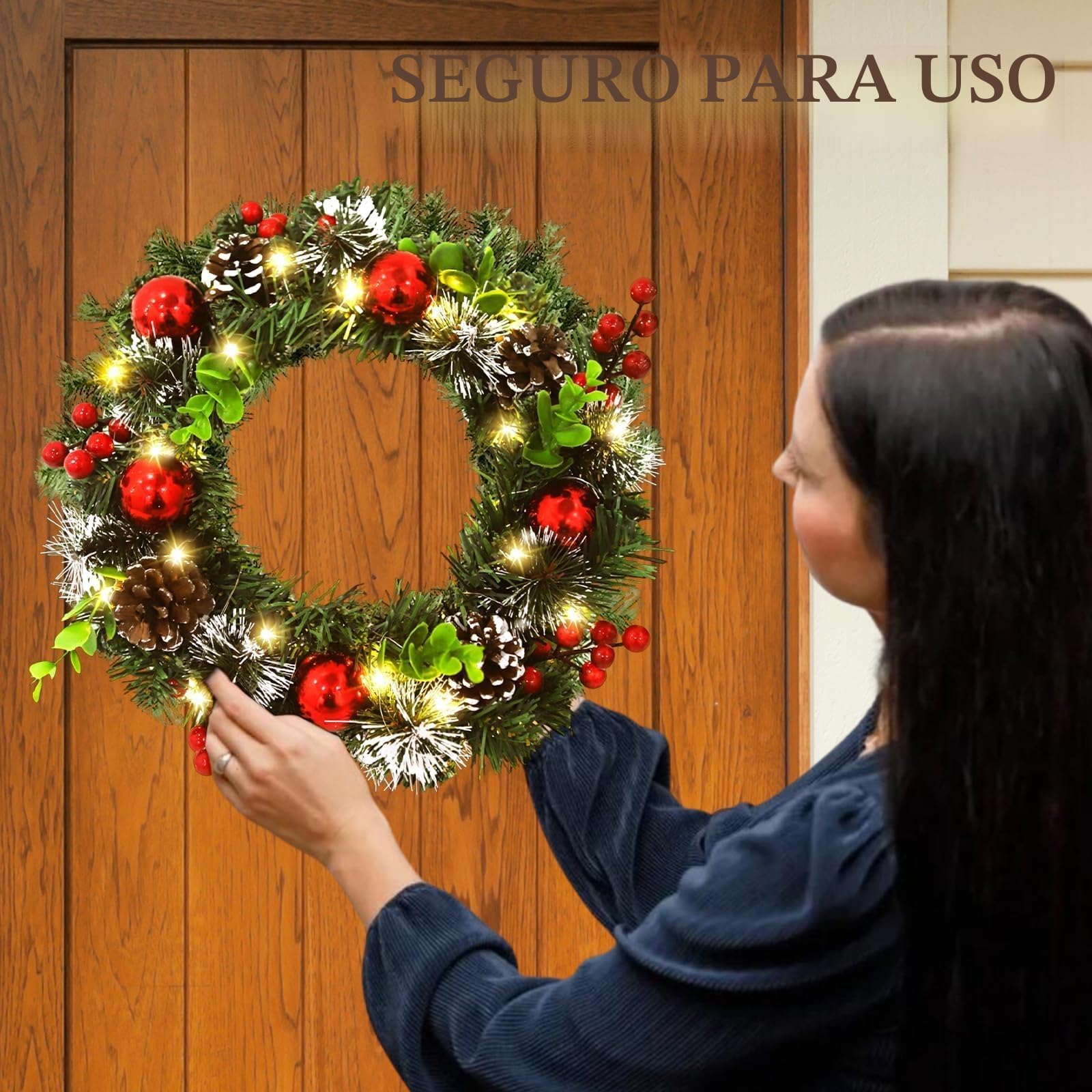 CIRULLI Corona Navidad Puerta,Coronas de Navidad 30 cm,Guirnalda de Navidad para Puerta Exterior,Corona de Abeto,Corona navideña Artificial para Puerta de Entrada