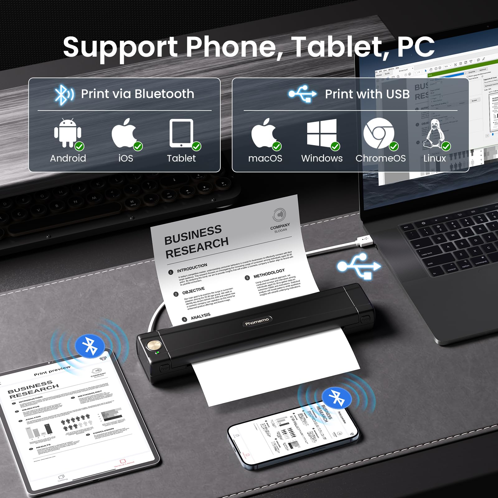 Phomemo M08F Imprimante mobile A4 pour les déplacements Bluetooth