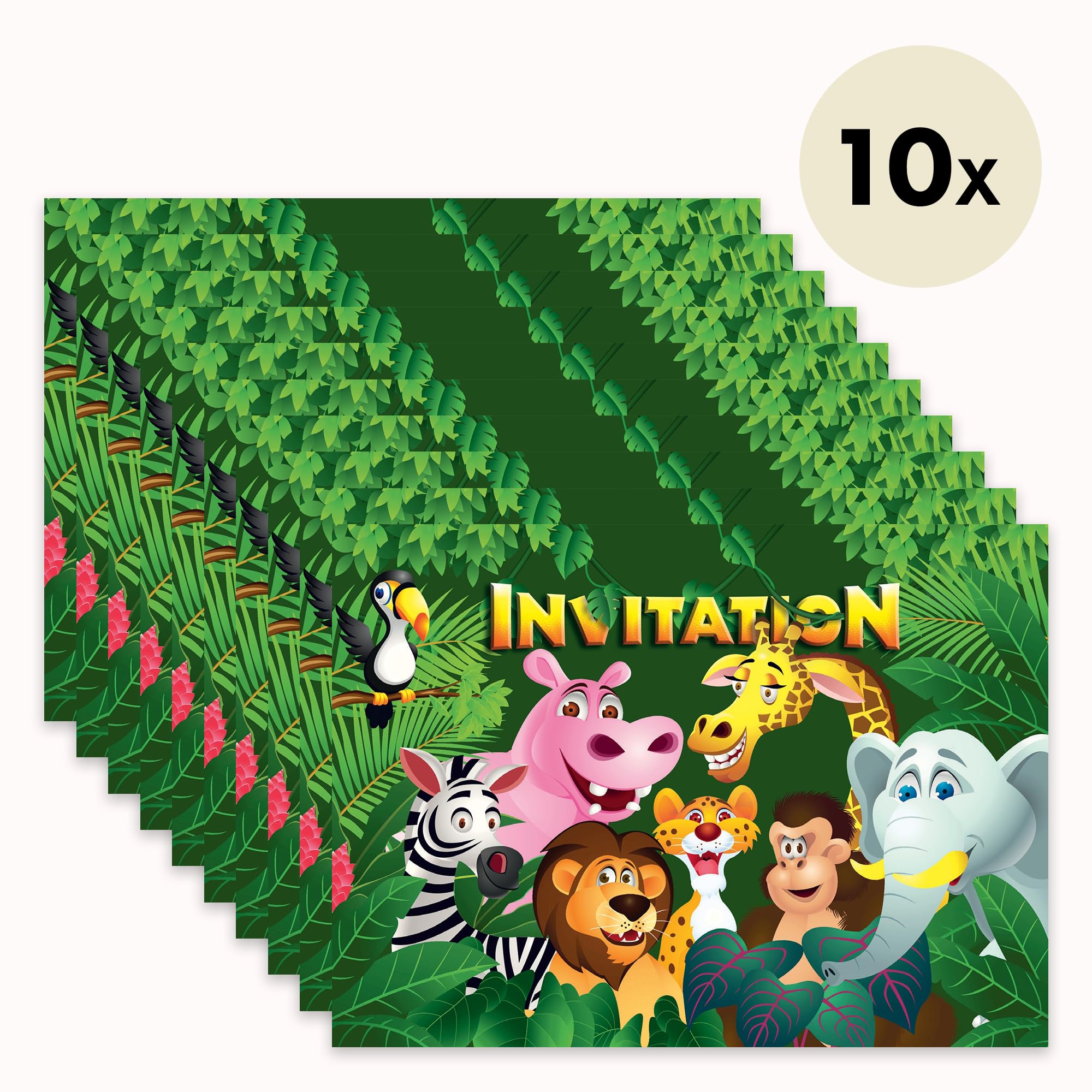 Edition Colibri (10968 FR Lot de 10 Cartes d‘invitation ANIMAUX DE ZOO en Français pour un anniversaire d‘enfant ou pour une partie au zoo