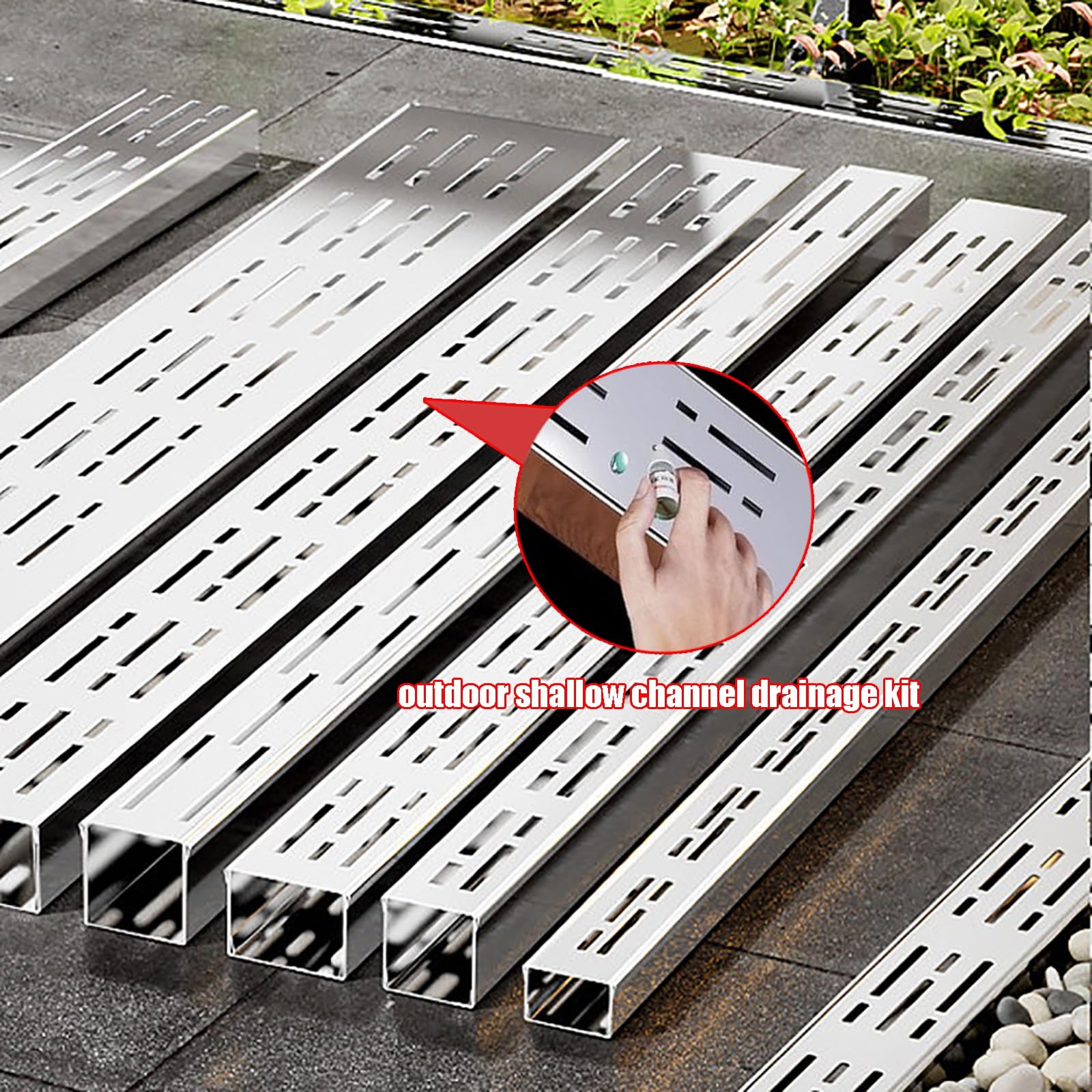 System drenażowy do rynien tarasowych ze stali nierdzewnej 304 Heavy Duty - Zestaw kanału drenażowego wąskiego rowu (H4 x W3,5 cm / H1,57 * W1.38IN) do skutecznego zarządzania ac