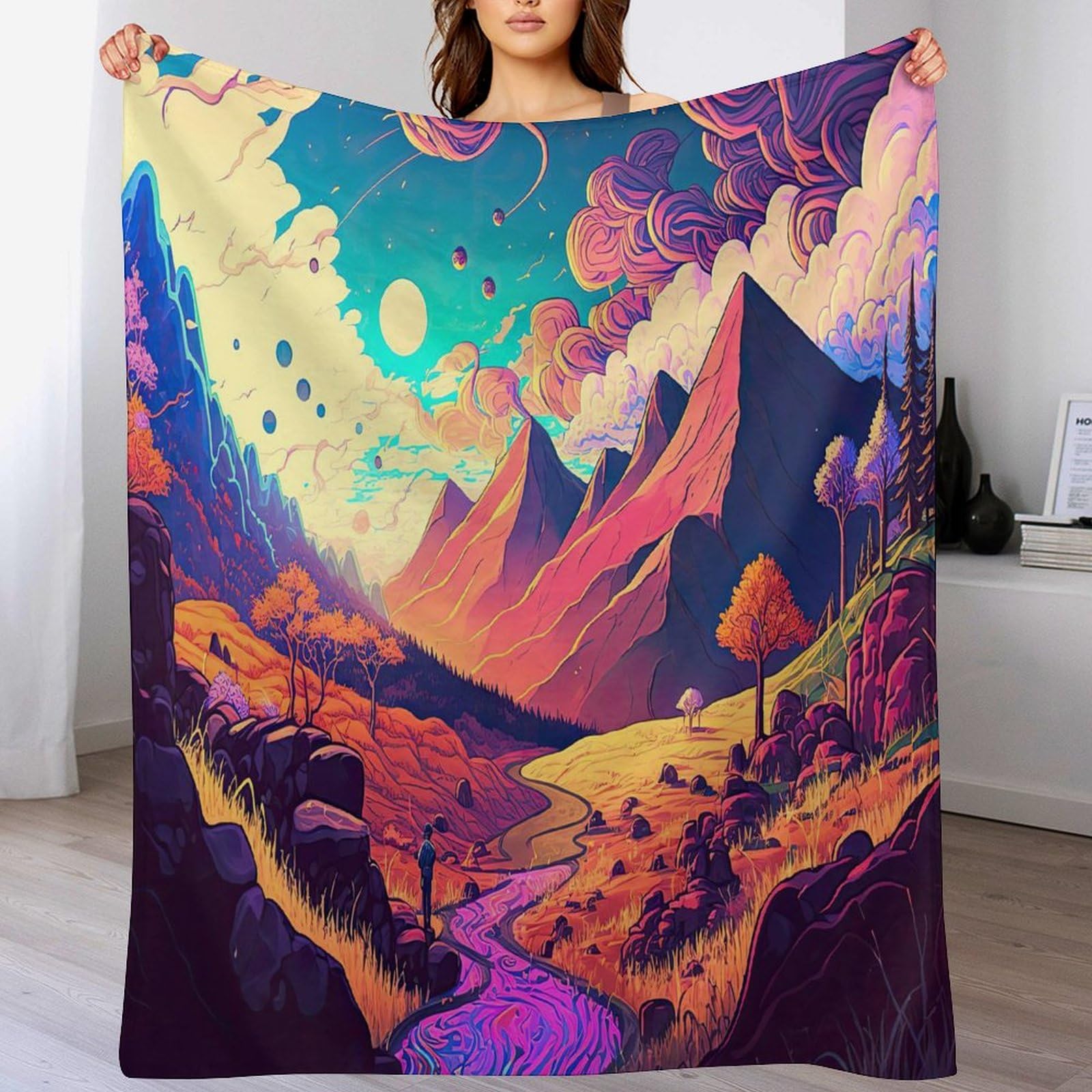 Manta siquélica de arte abstracto para proteger el sofá del frío y del desgaste diario