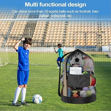 Soccer Bag - Drawstring Backpack | Gym Bag | Heavy Duty Large Capacity Football Net | Cloth Beach Football School Picnic Volleyball Park Sports Outdoor Recreation Accessories