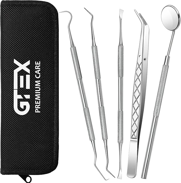 GTEX Plaque Remover for Teeth, 5PC Dental Tools Kit for Teeth Cleaning Plaque Removal, Tartar Remover for Teeth Stainless Steel Dental Plaque Removal Tool for Home Use