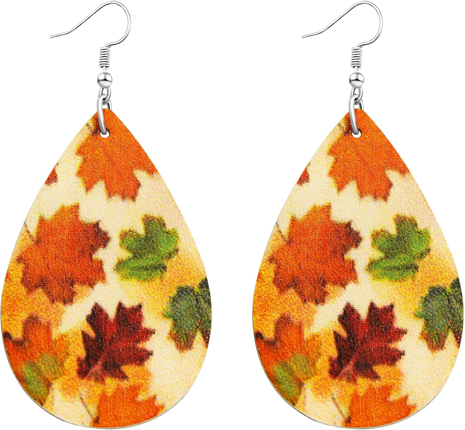 Nanafast Fall Thanksgiving Earrings for Women Leather Pumpkin Turkey Maple Leaf Shaped Thanksgiving Celebration Party Trendy Fall Dangle Fun Hook Earrings for Her Autumn Jewelry