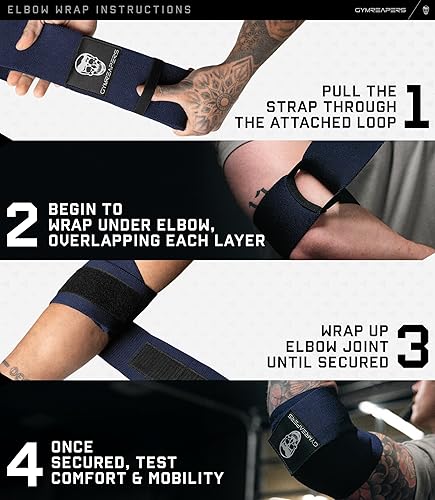 Miniatura 5 de Gymreapers Coderas de levantamiento de pesas (1 par)  Correa de compresión flexible de 40 pulgadas para codo y soporte para articulaciones  para