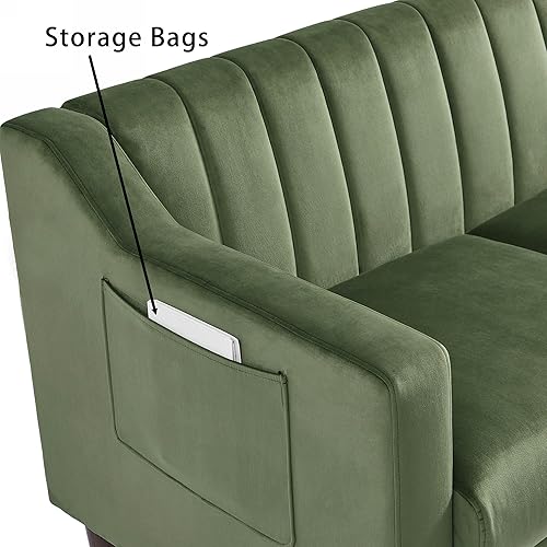 Miniatura 6 de Sofá Chesterfield de terciopelo moderno, sofá grande de 3 asientos, muebles de sofá tapizados cómodos de 76 pulgadas con marco de madera y patas de
