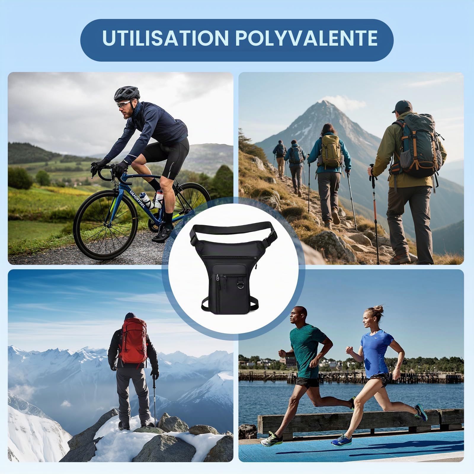 Flintronic Sacoche de Jambe Moto, Sac Tactique de Jambes Étanche, Multifontion Moto Poche Jambe, avec Sangle de Jambe Amovible, pour Voyage, Camping, Course, Équitation