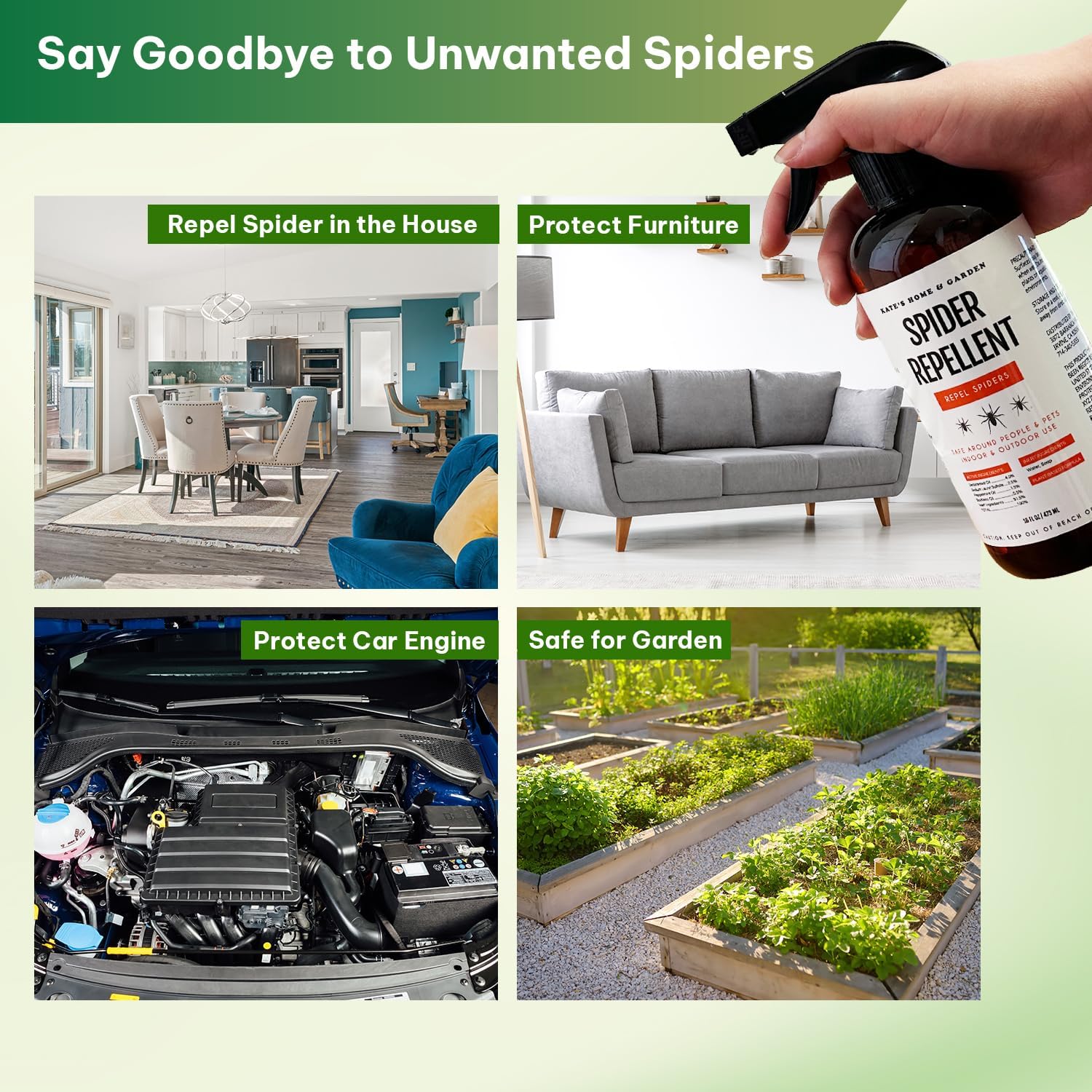 Kate's Home & Garden Spider Repellent Indoor. All Natural Peppermint Oil Spray for Spiders & Outdoor (16oz, Non Toxic Pesticide & Insecticide, Pet Safe) - Image 3