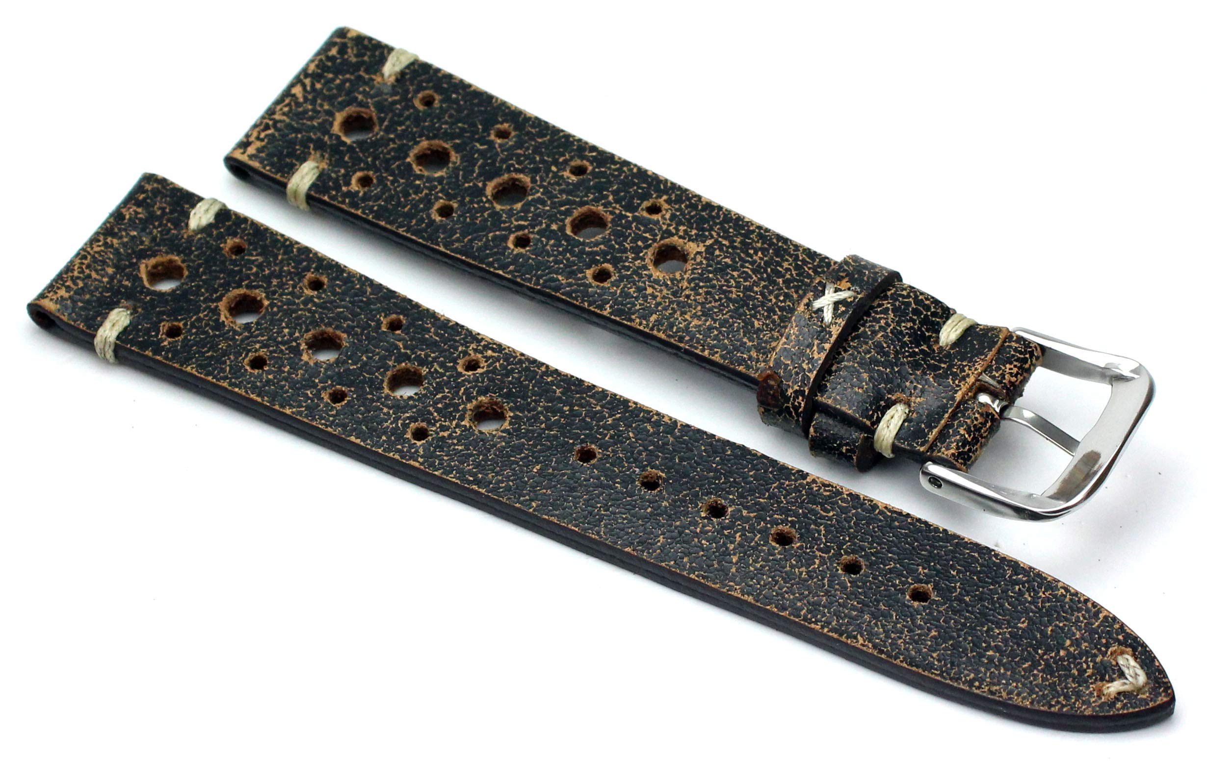 RIOS1931 Rallye Vintage Rindsleder Uhrenarmband handgemacht in Deutschland 20mm schratched rostig braun