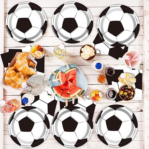Miniatura 7 de Juego de 24 platos de fiesta de fútbol, servilletas, mantel, suministros de fútbol, vajilla desechable, decoración de vajilla, regalos para fiesta