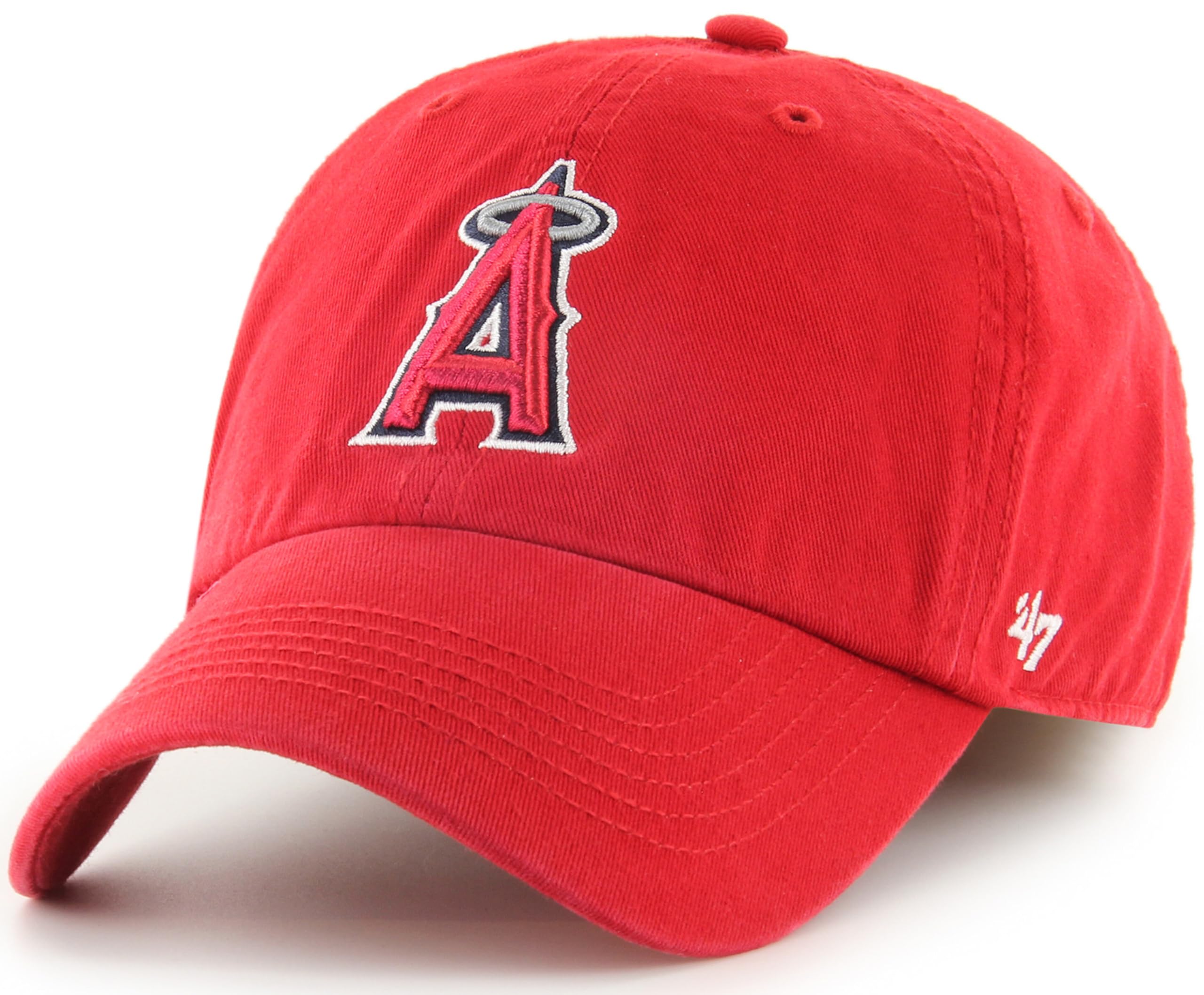 47 MLB Team Color Primary Logo Franchise Fitted Baseball Hat Cap, Unisex Adult, Los Angeles Angels - Red, S