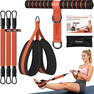 READAEER Upgrade Pedal Resistance Band with Handle, 3 Tube Adjustable Resistance Bands of Different Pounds, for Abdomen, Waist, Arm, Leg, Core Pilates, Sit Up Fitness Equipment for Body Training