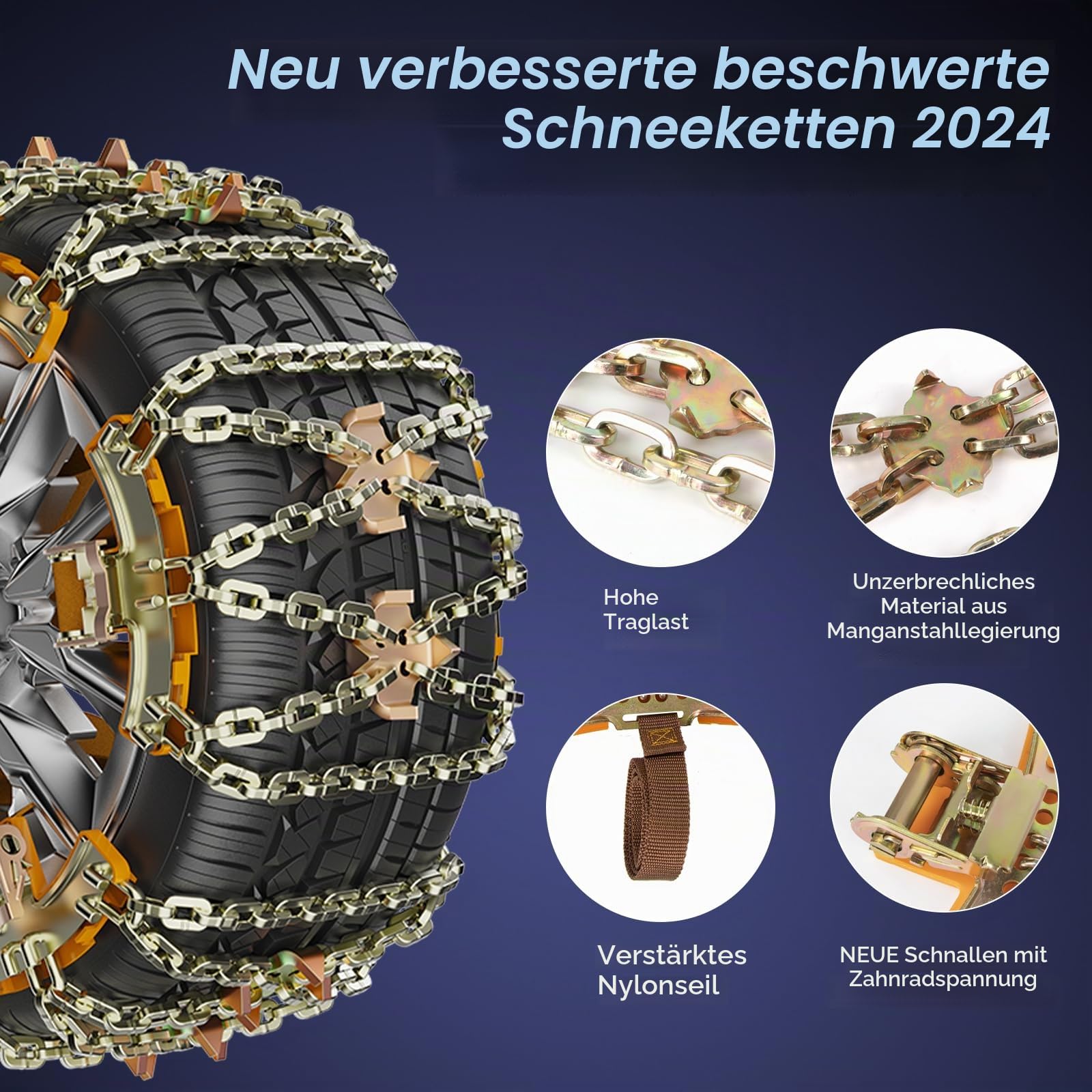 Schneeketten 4 Stück reifen ketten verstellbare Ketten robuste Schneeketten mit Kunststoff-Schneeschaufel und Handschuhen langlebige Reifen-Schneeketten für Autos LKWs SUVs Breite 165–275 mm