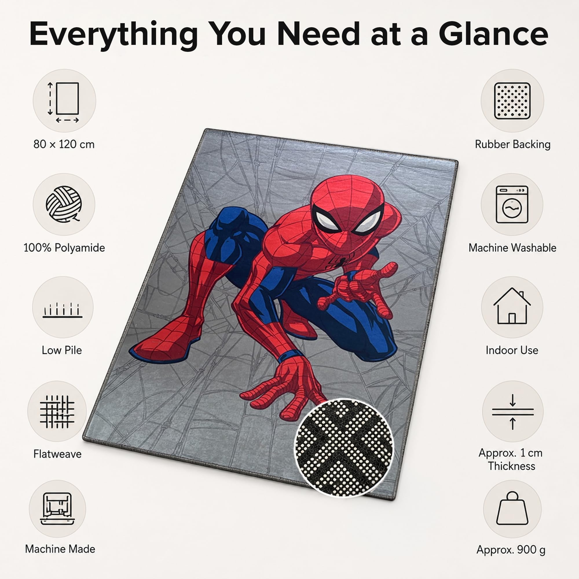 Disney Home Tapis pour Enfants, Tapis de Jeu sous Licence Officielle pour Chambre d'enfant, Salle de Jeux, Tapis de Jeu antidérapant et Lavable en Machine, Tapis Spiderman, 80x120cm
