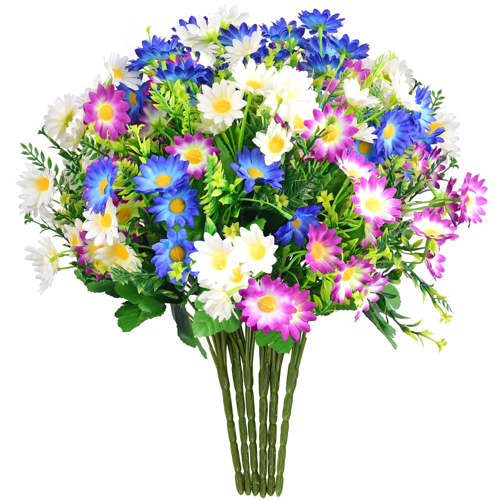 EverWin Artificial Fake Flowers for Decoration Table Centerpieces - Silk Faux Flowers Daisies Colorful Flowers Bouquets with Stems for Table Centerpieces Decoration Outdoors - 6 Bundles