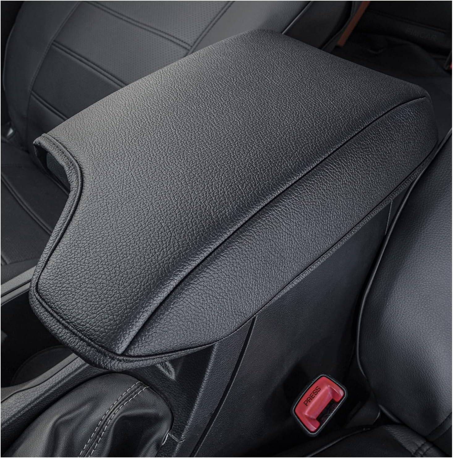 PIMCAR Center Console Cover Compatible with Ford Ranger 2019-2023 Armrest Cushion Custom PU Leather Protector Interior Accessories Black(Not for 2023 Ranger XL/Raptor/Wildtrak)