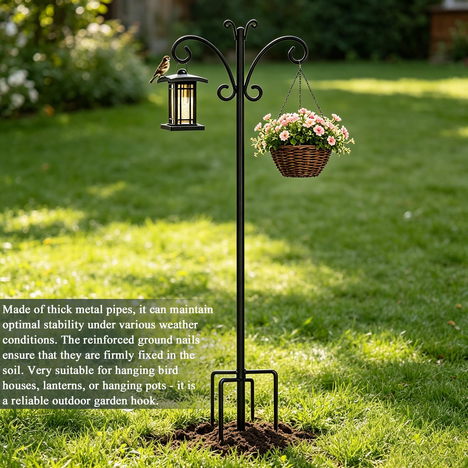Schäferhaken Garten Schäferhaken für Vogelhäuschen, 234 cm Garden SchäferhakenS mit Schmetterlingskopf und 5 Zinken, Hirtenhaken, für Laternen Pflanzen Aufhänger Gartenhängepfahl Futterspender