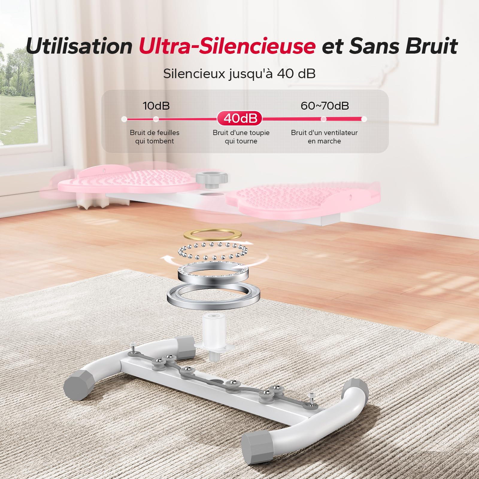 MERACH Twist Waist Board, Twist Disque de Taille avec 2 Élastiques de Résistance, Planche à Torsion Fitness pour l'Entraînement de la Taille＆Hanches, Faible Bruit, 136 KG Max pour Maison