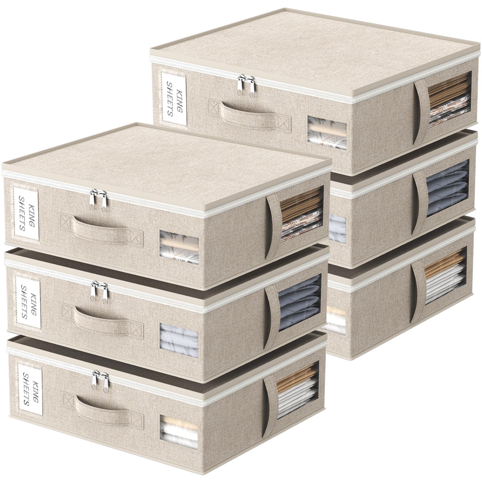 Lifewit 6 Pack Foldable Storage Bags for Bedding (Beige)